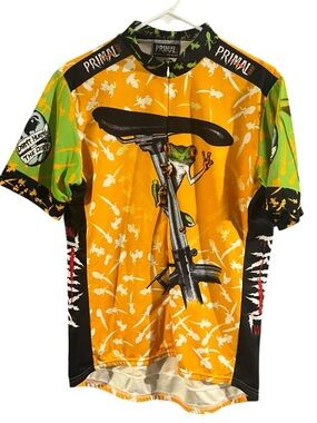 EUC Primal Wear Caffeine Make Me Jumpy Don't Hurt the Dirt Cycling Jersey Sz L